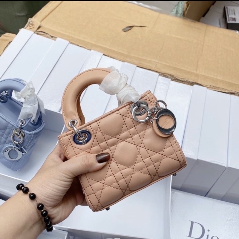 Túi D I O R lady mini zize 14 bản tag bạc siêu xinh hàng chuẩn đẹp ( full hộp )