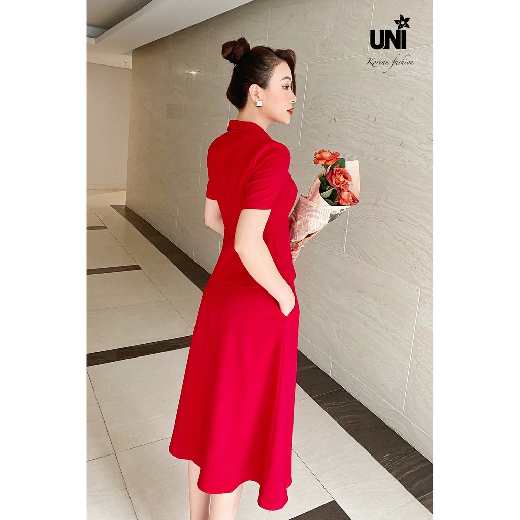 Áo Sơ Mi Nữ UNIVTH Công Sở Ngắn Tay Cổ Vest Chiết Eo Đính Cúc Sang Trọng 2VB0802 Uni Korean Fashion