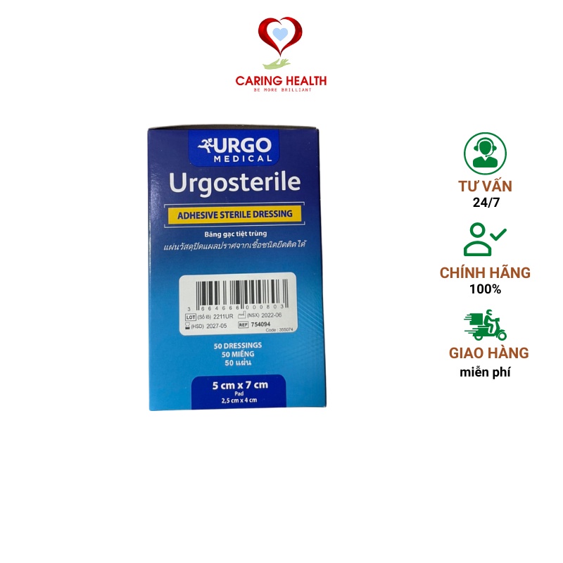 Băng keo có gạc vô trùng, băng cá nhân bảng lớn Urgo Sterile/Urgosterile 50 x 70mm