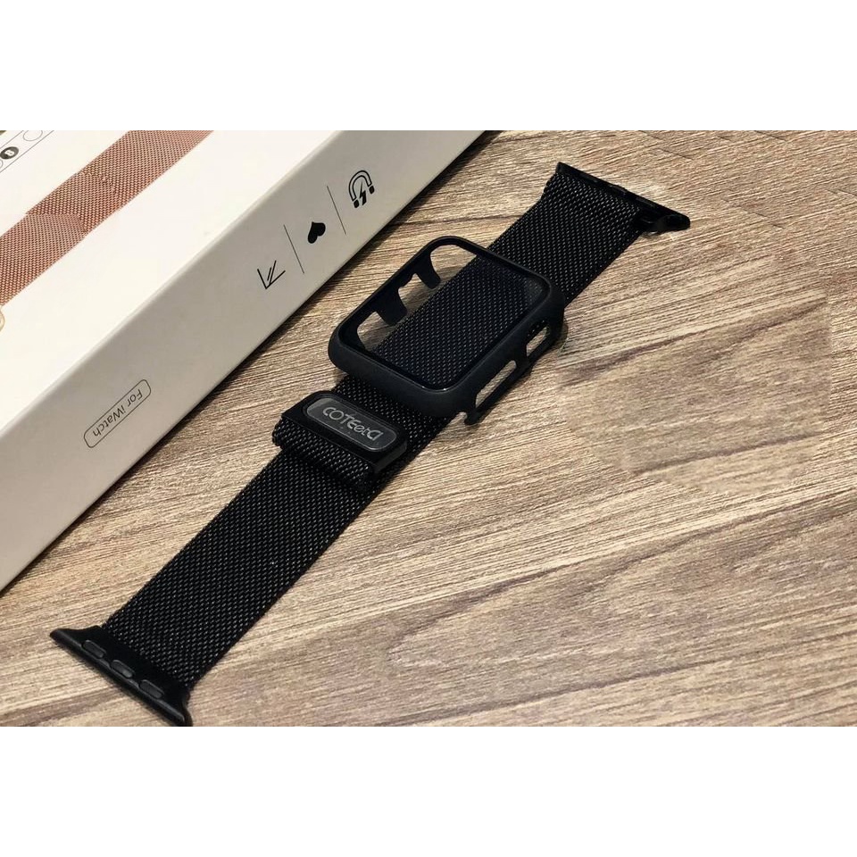 Combo dây thép và Ốp liền kính cường lực cho Apple Watch đồng hồ thông minh iWatch Series1/2/3/4/5/6/SE size 38/40/42/44