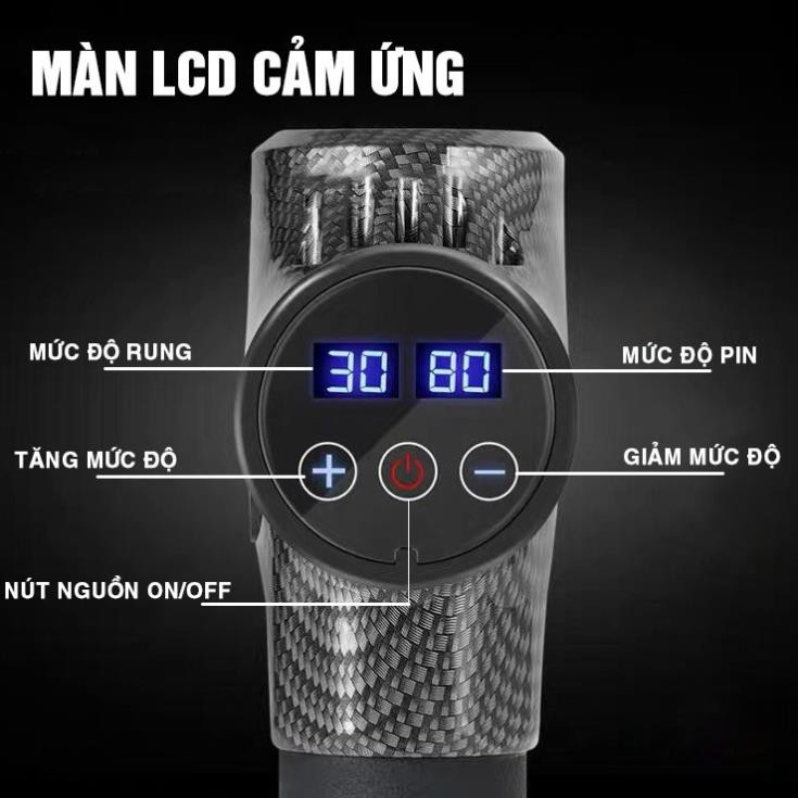 BH 12 thángSúng Massage cầm tay cao cấp Cát Á EM009 với 30 mức độ rung, 6 Đầu Massage, Màn LCD Cảm Ứng