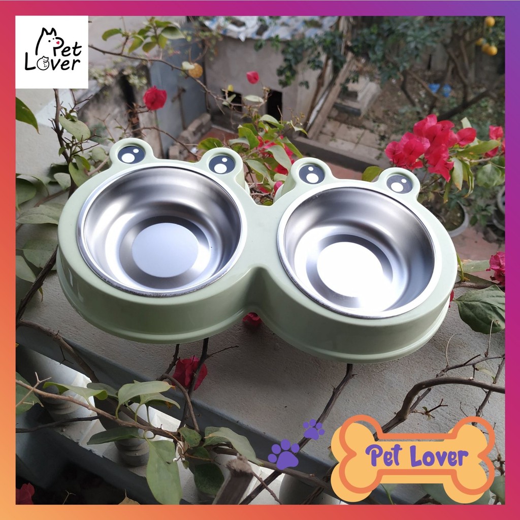 [FREESHIP] Bát ăn cho mèo, bát ăn cho chó, khay inox kèm theo, sạch sẽ, dễ dàng vệ sinh (bát ếch)_petlover