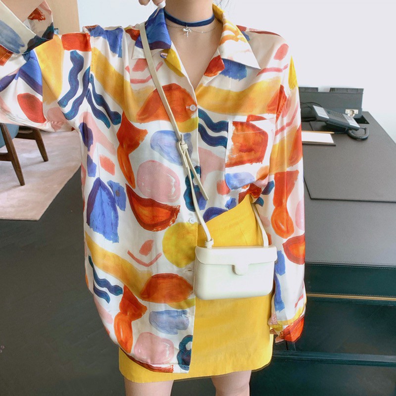 Áo sơ mi tay dài form rộng phong cách retro Hồng Kông sành điệu
