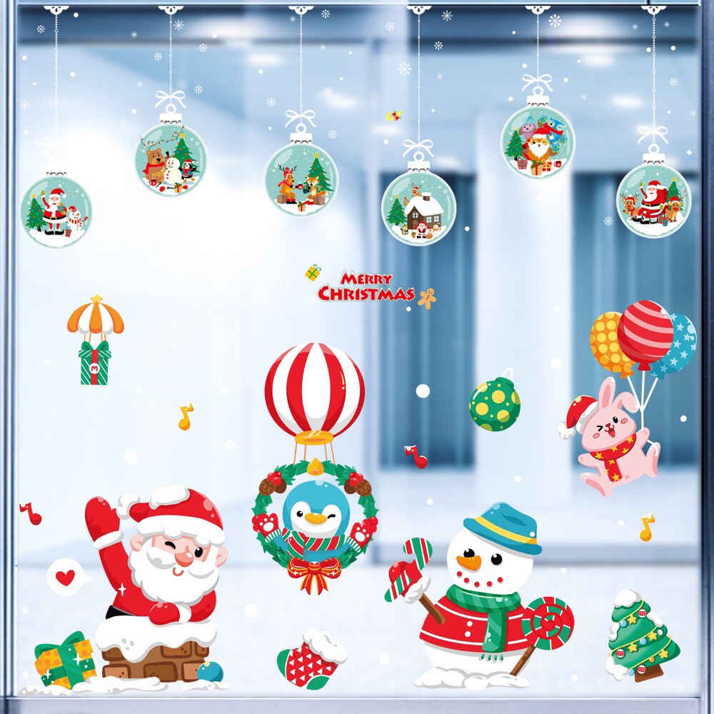 Decal trang trí Noel Hít Tĩnh Điện - Cùng những người bạn đón Noel năm 2022 ( Combo 2 tấm )