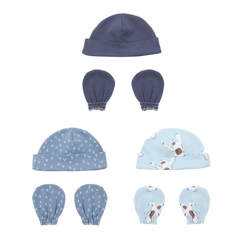 Bộ Găng Tay + Mũ Cotton Chống Xước Giữ Ấm Cho Bé Sơ Sinh