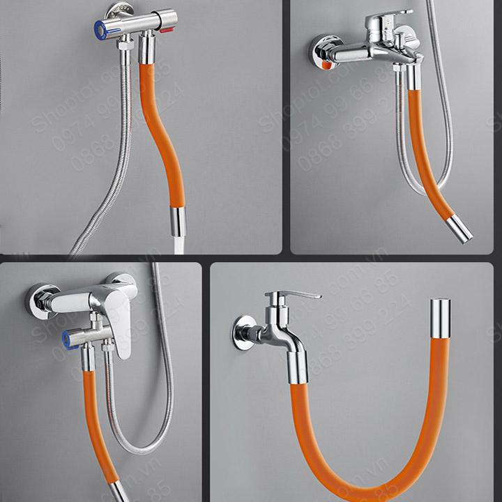 Đầu nối dài vòi nước uốn cong linh hoạt 360 độ, thân bằng silicon, đầu bằng đồng, dài 20-30-50cm tùy chọn