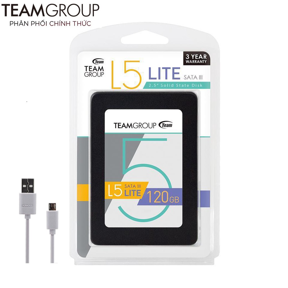 Ổ cứng SSD 120GB L5 LITE 2.5"Team Group Sata III (Bảo hành 3 năm đổi mới) tặng cáp CB05 - Hãng phân phối chính thức