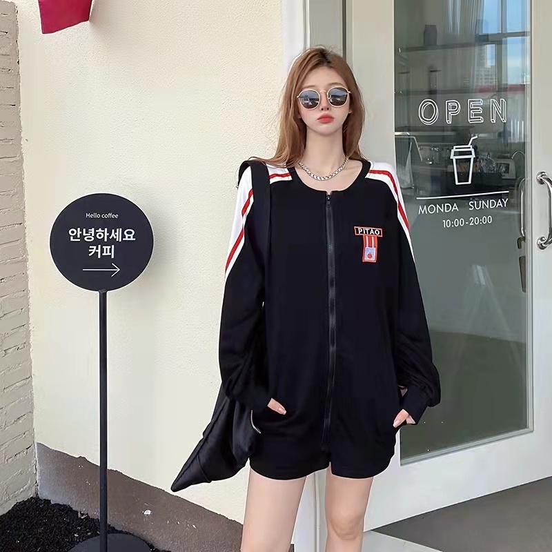 Set Áo Khoác Bóng Chày Form Rộng Và Quần Short Thời Trang Mùa Thu