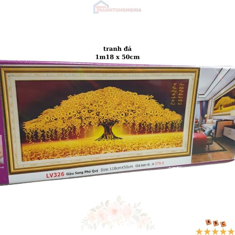 Tranh đính đá, tranh thêu chữ thập cây kim tiền tài lộc