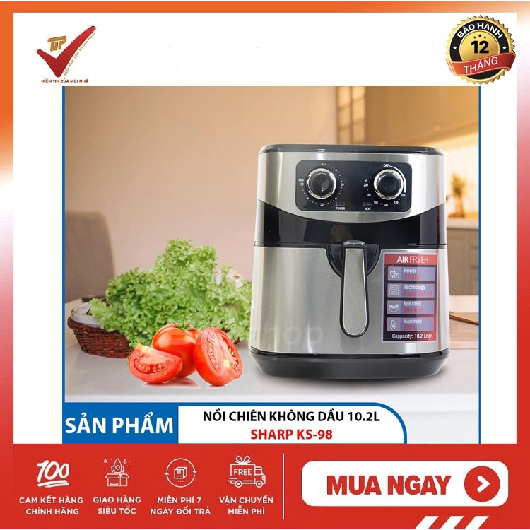 Nồi Chiên Không Dầu Sharp KS-98 10.2 Lít - Dung Tích Siêu Lớn, Công nghệ Chiên 360 Độ BH 12 tháng