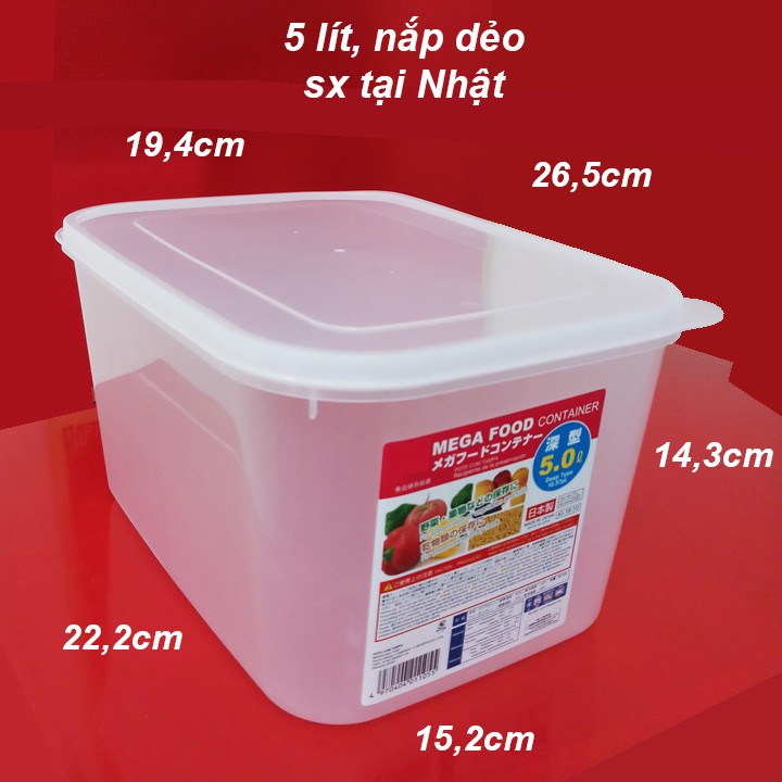 Bộ 24 hộp nhựa đựng thực phẩm trong suốt nắp dẻo 5L, sx tại Nhật. D055x24