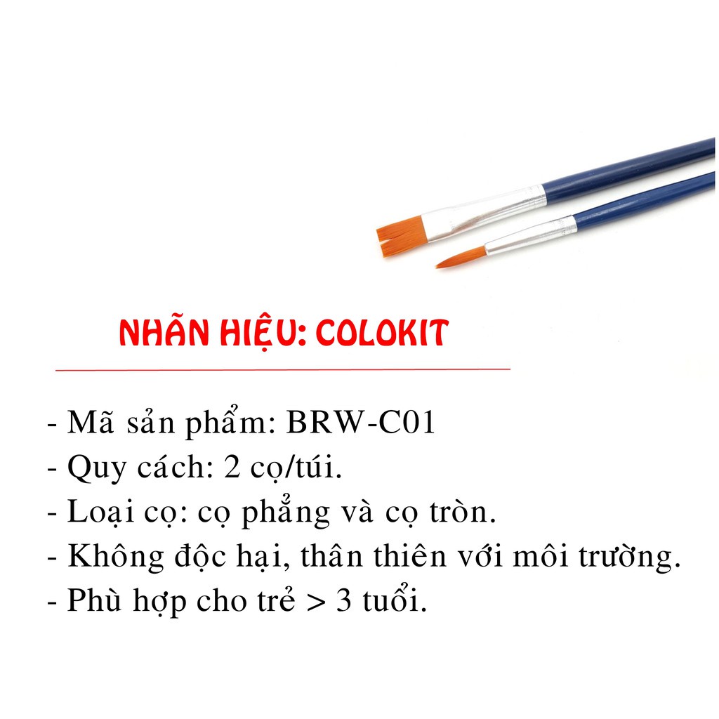 Bộ 2 chiếc cọ vẽ màu nước Colokit BRW C01 cho bé