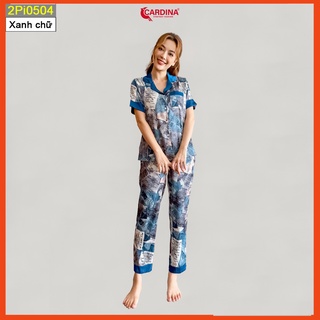 Đồ bộ nữ CARDINA pijama chất lụa satin Nhật cao cấp quần dài áo cộc tay co giãn nhẹ 2Pi05