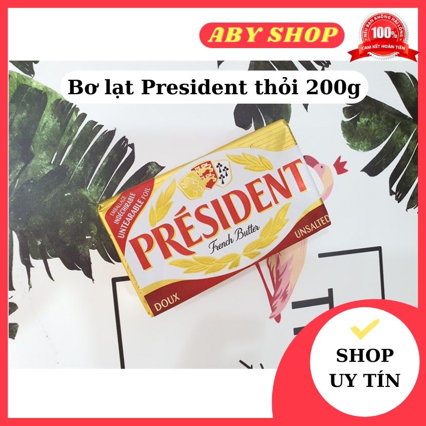 Bơ lạt President thỏi 200g date 3/2024 ⚡ LOẠI NGON ⚡ bơ lạt thỏi chuyên dùng để phết lên bánh, ăn kèm