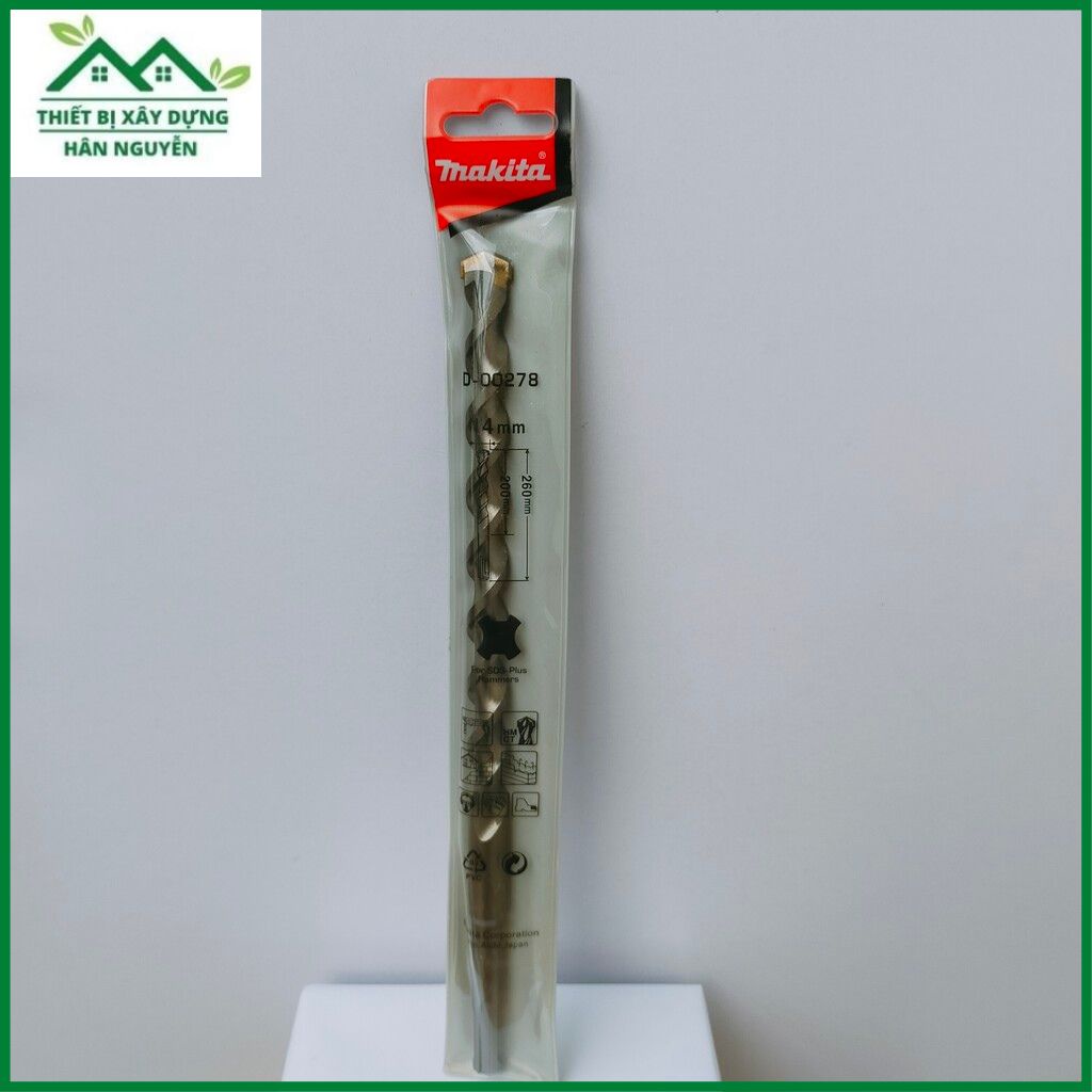 Mũi khoan bê tông Makita 2 cạnh gài 10mm,12mm,14mm X 260mm cho máy khoan bêtông