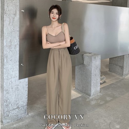 Cocory vn Áo croptop hoặc quần dài ống rộng lưng cao 3 màu tuỳ chọn cho nữ