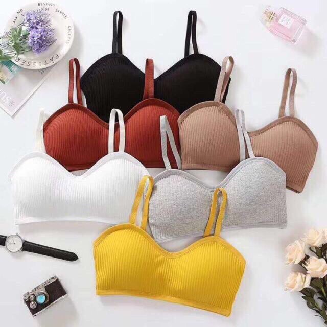 Bra Gân Cúp Tròn Cực Sành Điệu -Áo bra thun gân hở lưng siêu mát, áo bra thun gân-Bra hai dây len tămÂN