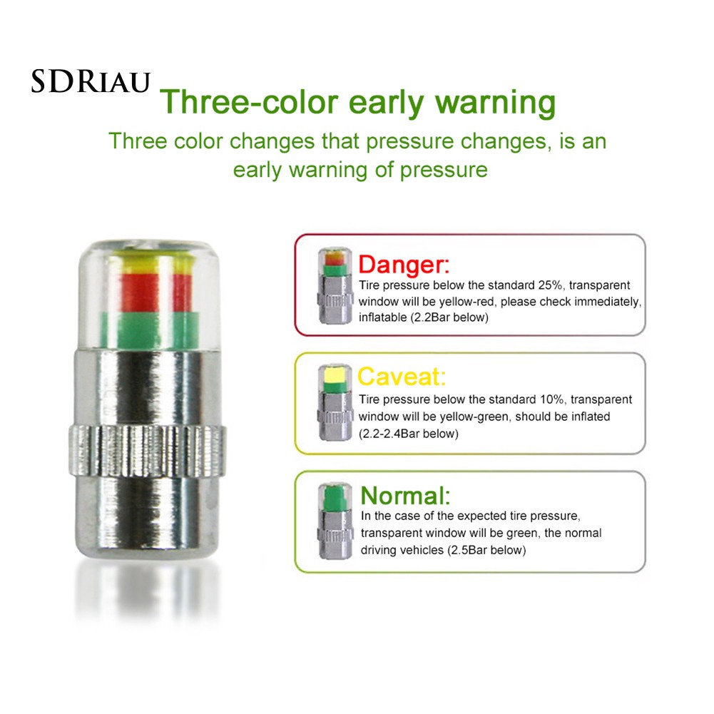 【Ready Stock】4Pcs Car Auto Tire Pressure Monitor Tyre Gage Alert Sensor Indicator Valve Caps