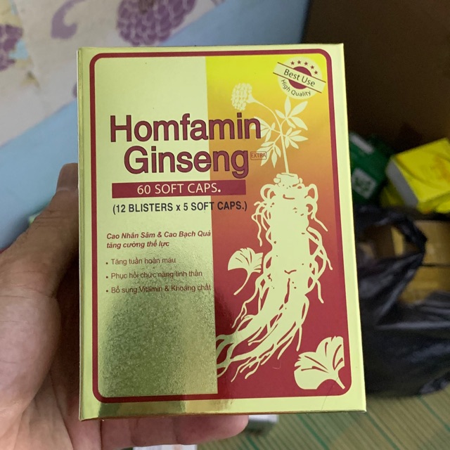 Homfamin Ginseng Cao nhân sâm, cao bạch quả, tăng cường thể lực hộp 60 viên