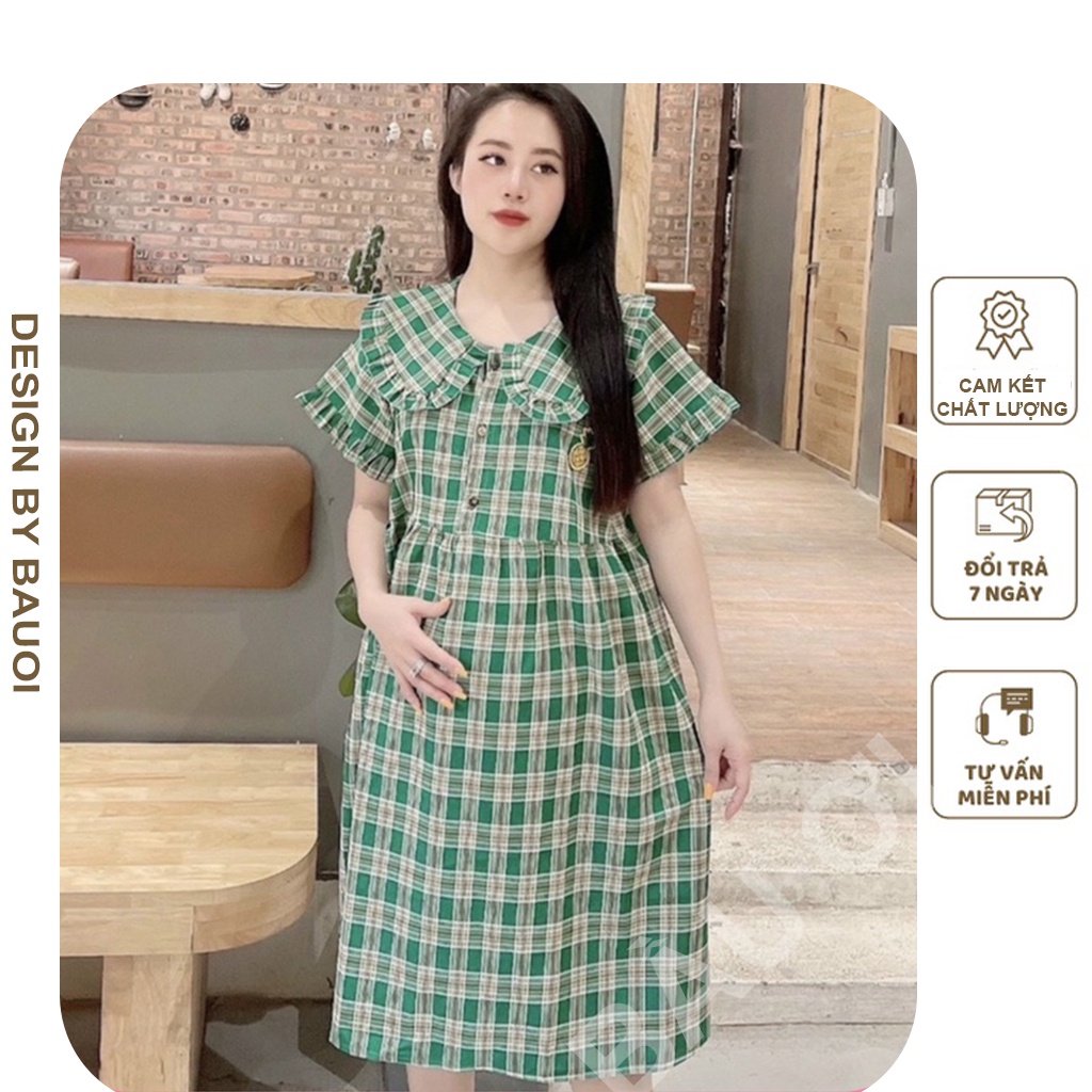 [BAUOII V17]VÁY BẦU CÔNG SỞ - ĐẦM BẦU KẺ CARO DÁNG XUÔNG TRẺ TRUNG , CHẤT LIỆU MỀM MÁT MẶC THOẢI MÁI