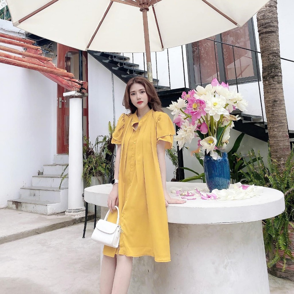 Đầm bầu thời trang thiết kế cổ tàu hàng cúc thật MB132 chất cát hàn freesize từ 45 đến 70kg