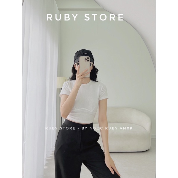 Áo croptop gân viền ngực thiết kế RUBYSTORE