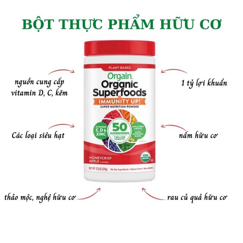 Bột siêu thực phẩm tăng cường miễn dịch Orgain Organic Superfoods Immunity Up 378g