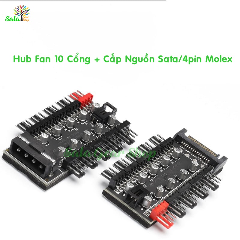 Bộ HUB 10 cổng chia Fan 4 pin PWM, Cấp nguồn Sata/4pin molex (OEM)