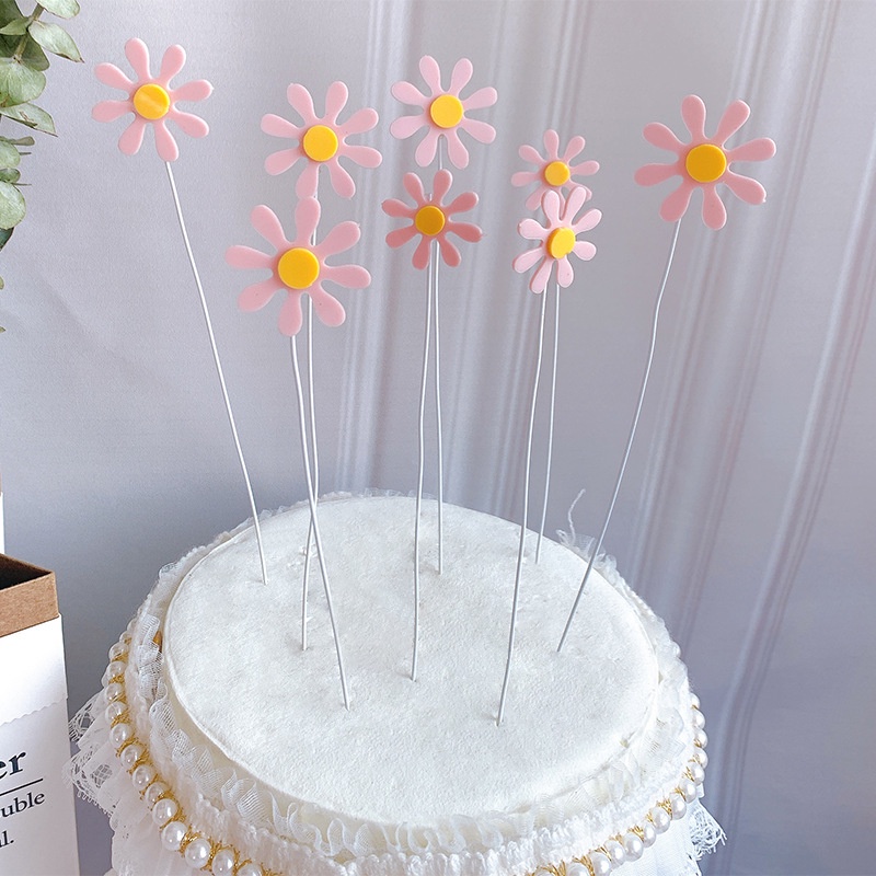 Set cắm hoa cúc Acrylic cao cấp trang trí bánh kem, phụ kiện trang trí bánh sinh nhật