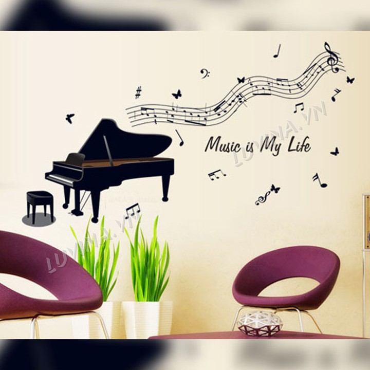 -Decal trang trí phòng khách, quán cafe-Piano đen-[GIAO HÀNG NGAY]