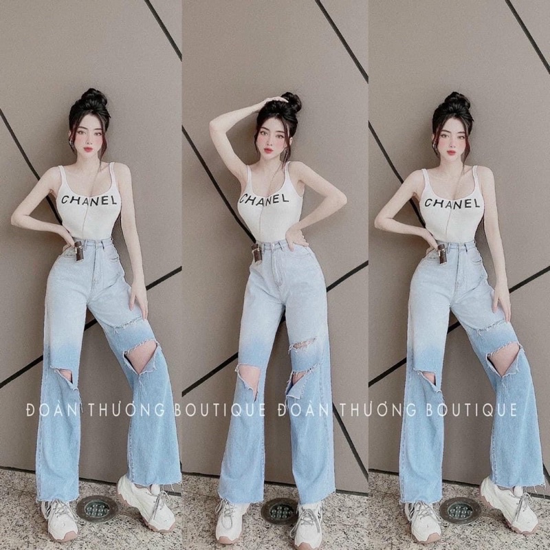 CODE 3130 - QUẦN JEANS SUÔNG LOANG RÁCH GỐI