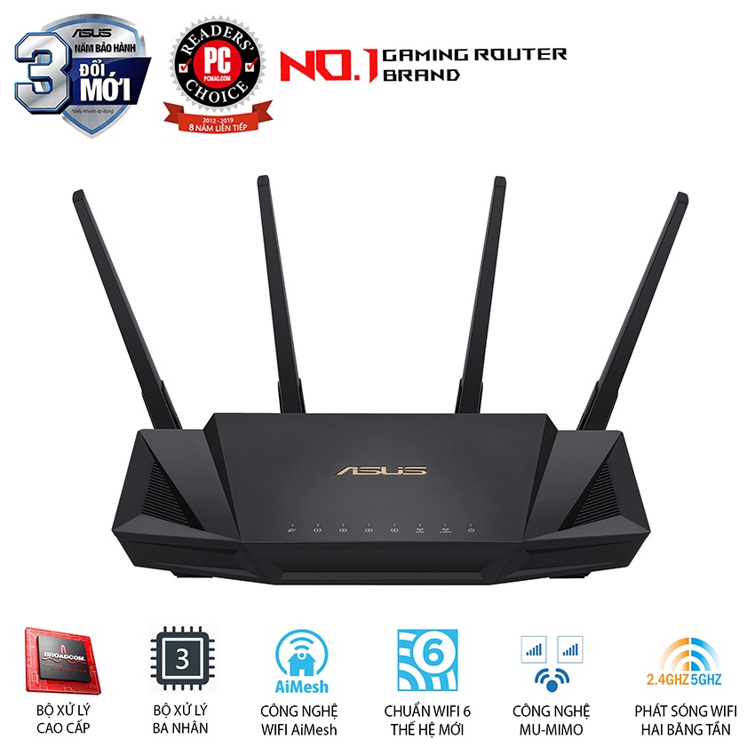 Bộ phát wifi 6 Asus RT-AX3000 công nghệ MU-MIMO OFDMA AiMesh (Chính Hãng Asus Việt Nam)