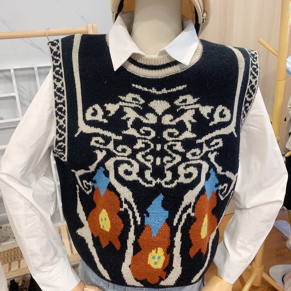 Áo gile len nữ ulzzang họa tiết cao câp [QUẢNG CHÂU-VIDEO] Áo len nữ form rộng lông mịn dáng gile kiểu Hàn - nhập taobao | BigBuy360 - bigbuy360.vn