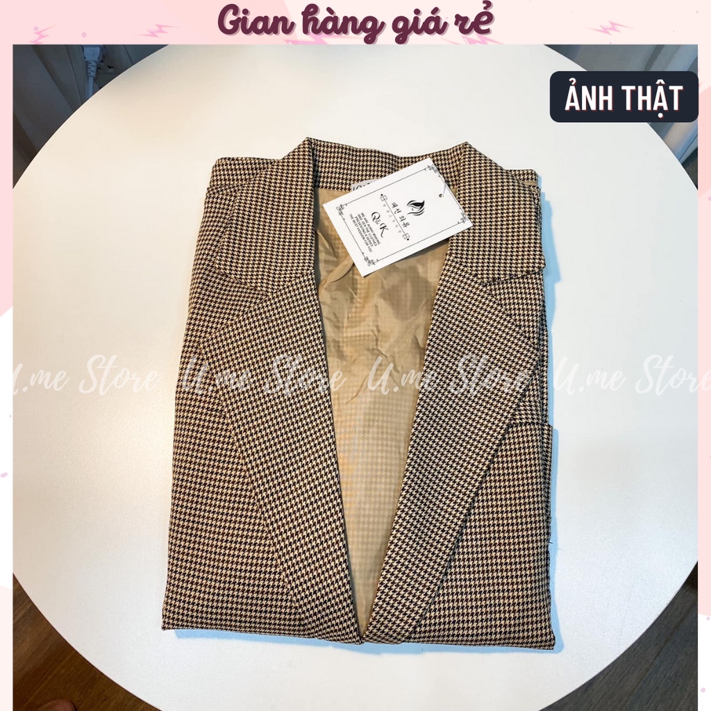 Áo khoác Blazer kẻ nhỏ Zic Zac 2 lớp thiết kế cúc tay sang chảnh Áo khoác Vest nữ Hàn Quốc