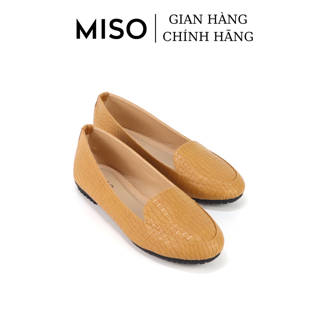 Giày mọi nữ mũi tròn basic phối vân da rắn sang chảnh đế bệt dễ mang đi học đi làm MISO M089