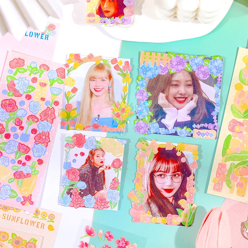 1 Tờ Nhãn Dán Họa Tiết Hoa Màu Sắc Lấp Lánh