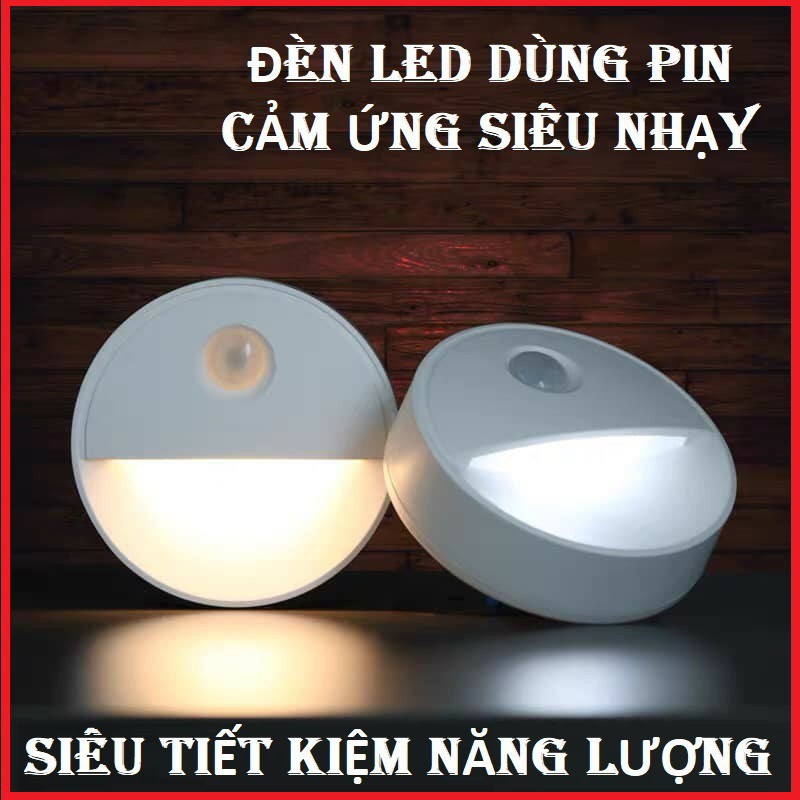 (Cao Cấp) Đèn LED tròn cảm ứng chuyển động chạy bằng pin gắn tủ quần áo/hành lang/cầu thang/phòng ngủ/phòng tắm