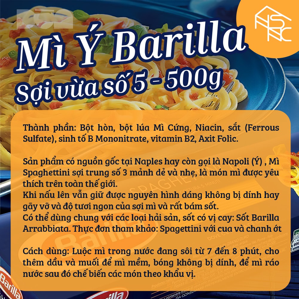 Mỳ Ý Barilla Spaghetti sợi vừa số 5 - 500g