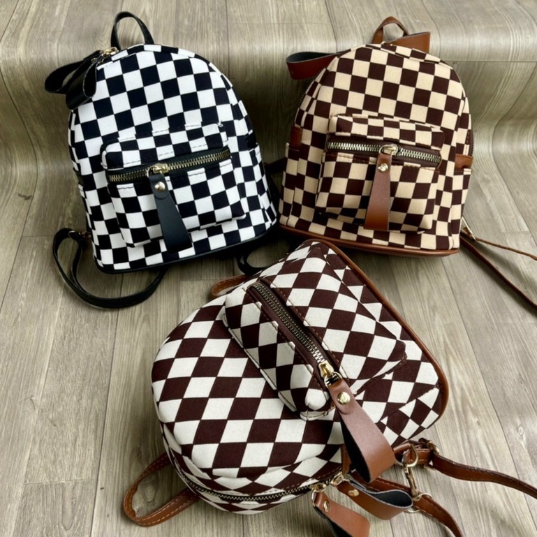 Balo thời trang nữ mini nhỏ nhắn dễ thương họa tiết kẻ ô HH 349