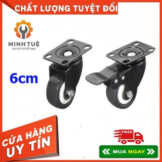 Bộ 4 bánh xe nhựa kéo hàng viền đen loại 6cm xoay 360 độ, có khóa chống xoay chống trượt _ CƠ KHÍ MINH TUỆ