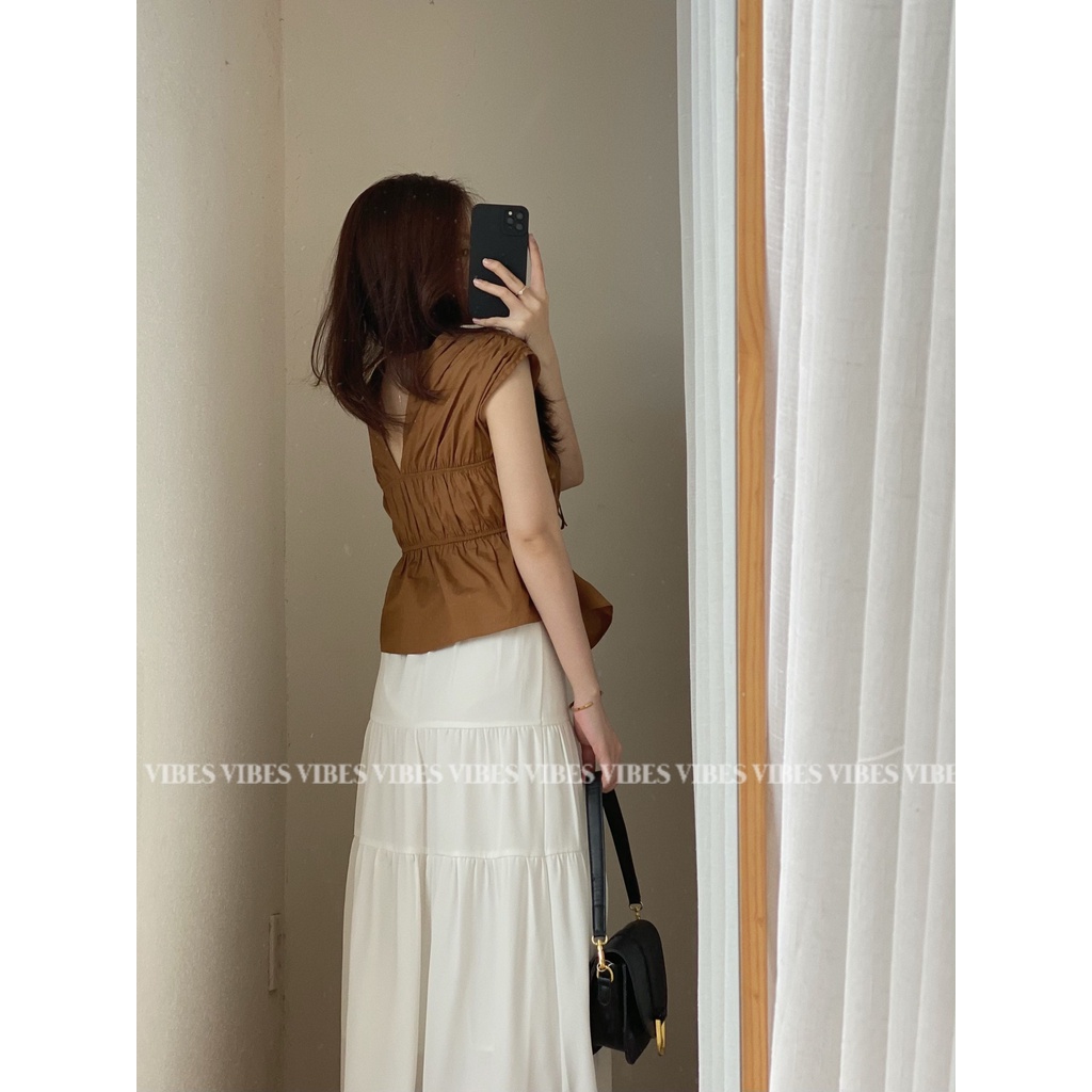 ÁO THÔ CỔ V CỘT 2 NƠ TRƯỚC_AV1215