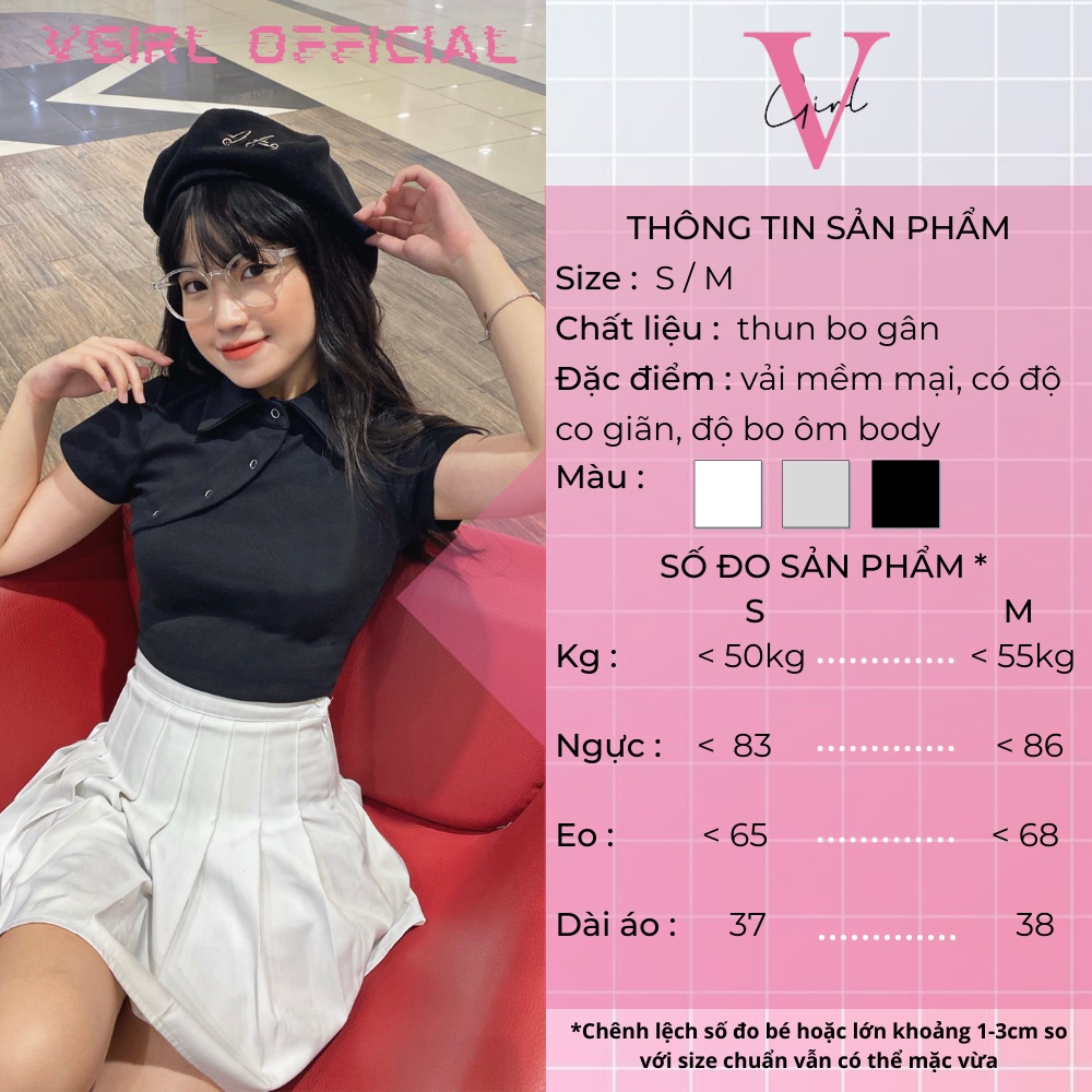 Áo croptop nữ VGIRL cổ polo nút bấm xéo độc lạ [ẢNH ĐỘC QUYỀN]