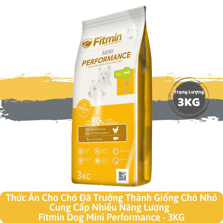 Fitmin Dog Mini Performance - Thức Ăn Cho Chó Đã Trưởng Thành Giống Chó Nhỏ Có Hàm Lượng Năng Lượng Tăng 3KG