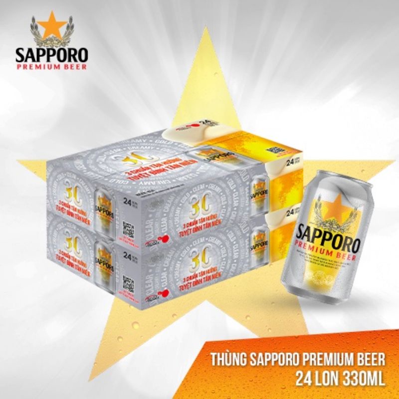 Thùng 24 lon bia Sapporo 330ml