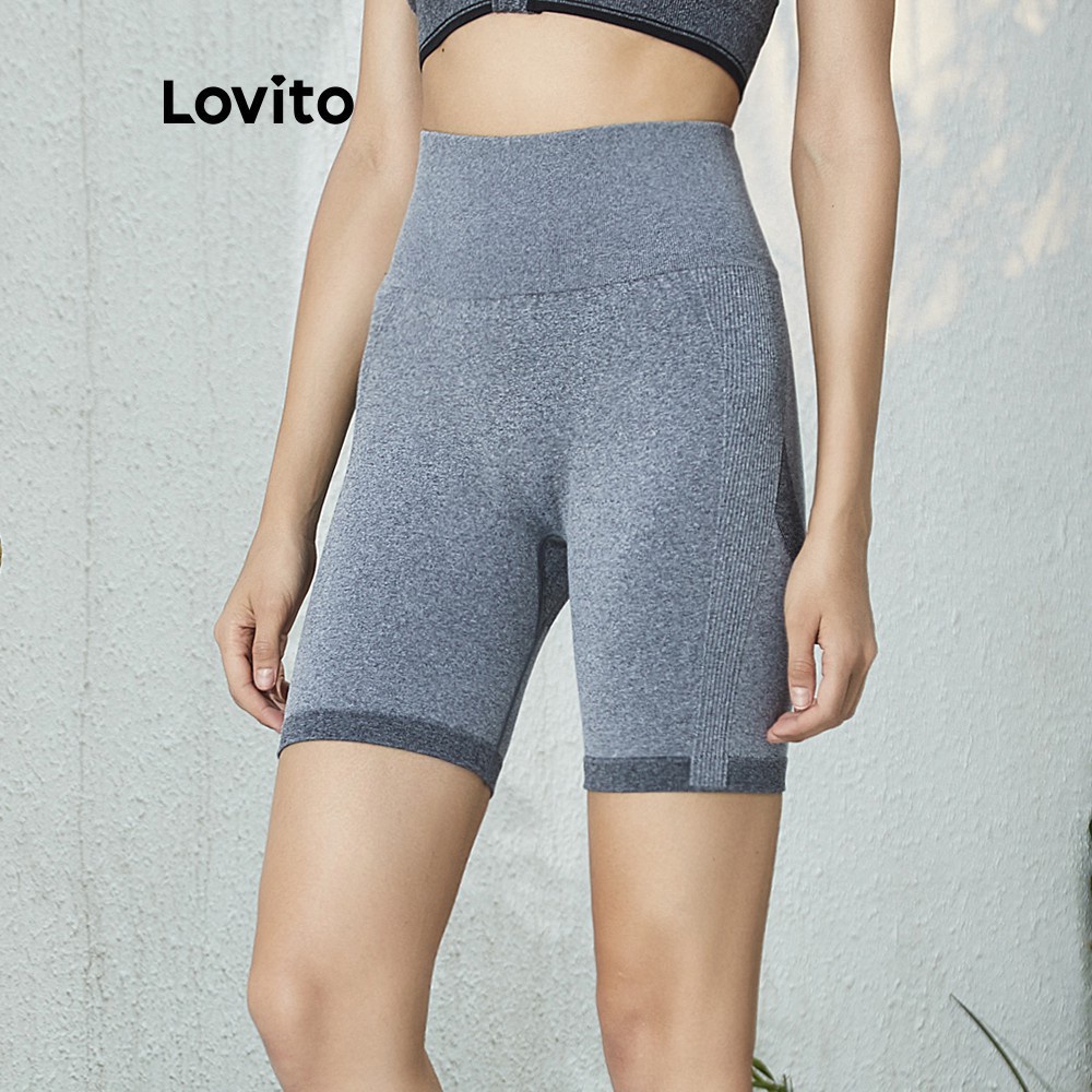 Quần legging ngắn Lovito lưng cao thời trang mùa hè L02040 (màu xám) | BigBuy360 - bigbuy360.vn