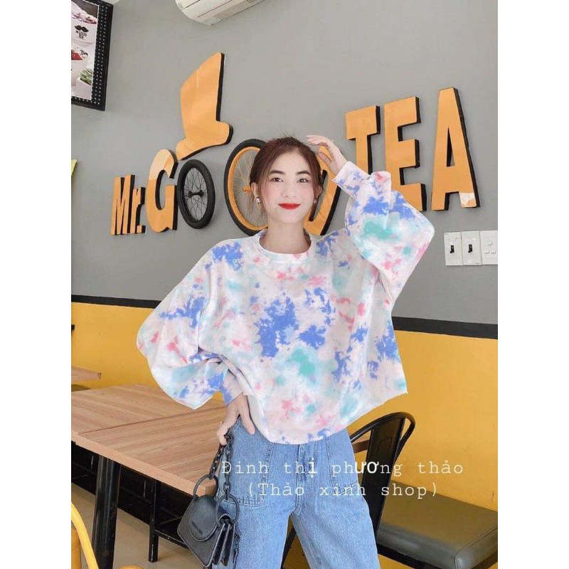 🌈Áo croptop nữ tay dài loang màu (kèm ảnh thật)💚