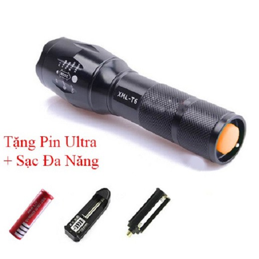 Đèn Pin Siêu Sáng XML6-T6 (Tặng Kèm Pin Ultra Và Sạc Đa Năng)