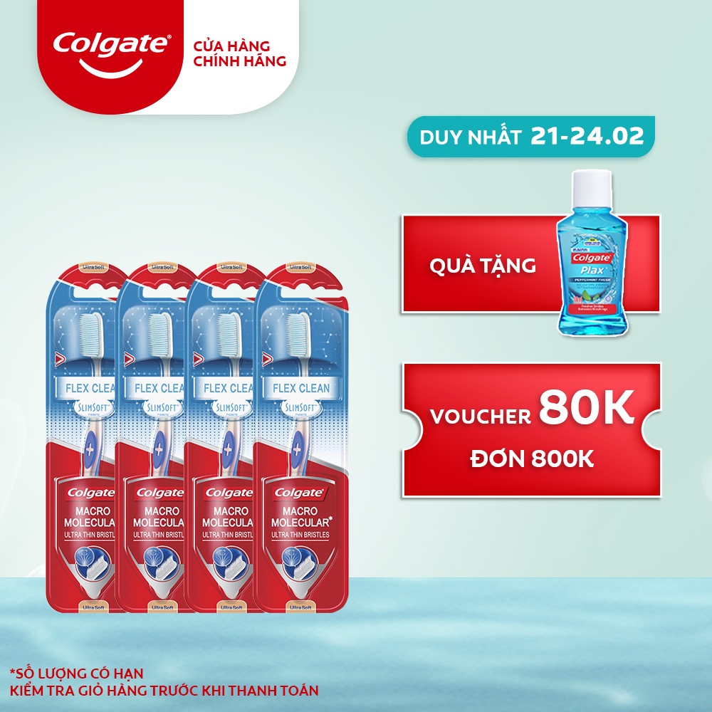 Bộ 4 Bàn chải đánh răng Colgate SlimSoft Flex Clean mềm mảnh sạch toàn diện