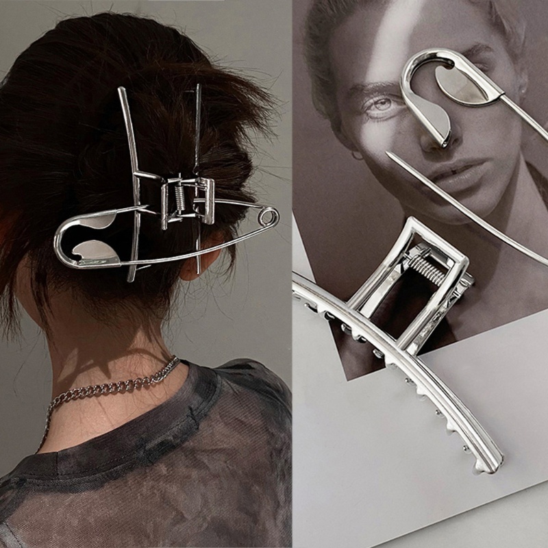 Kẹp Tóc Càng Cua Lớn Bằng Kim Loại Màu Bạc Chống Trượt