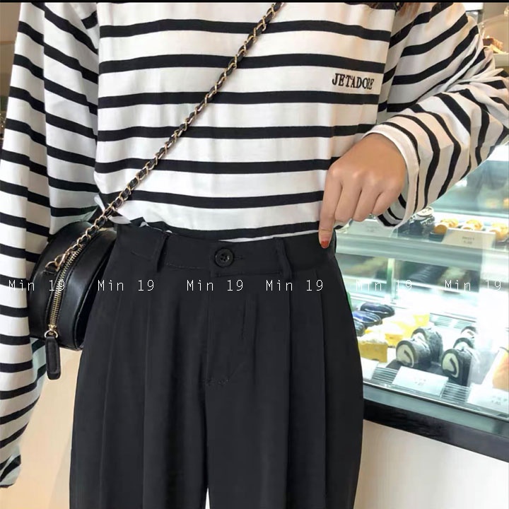 Quần ống rộng nữ MIN19 quần cullotes ống rộng lưng cao cạp cao dáng suông bigsize màu đen thời trang Hàn Quốc